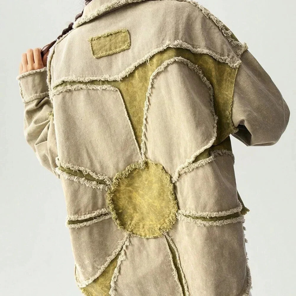 Multicolor Casual Women's Woven Turndown Collar Long Sleeve Loose Washed Jacket - Picture 3 of 8